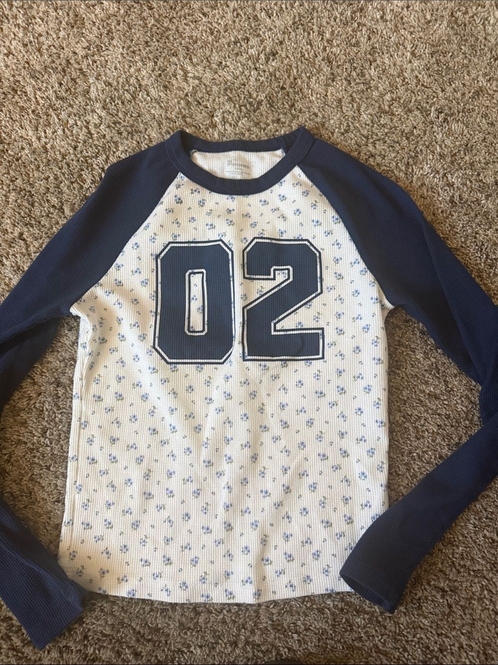 No Boundaries Navy & White Raglan Long Sleeve Top with '02' Graphic